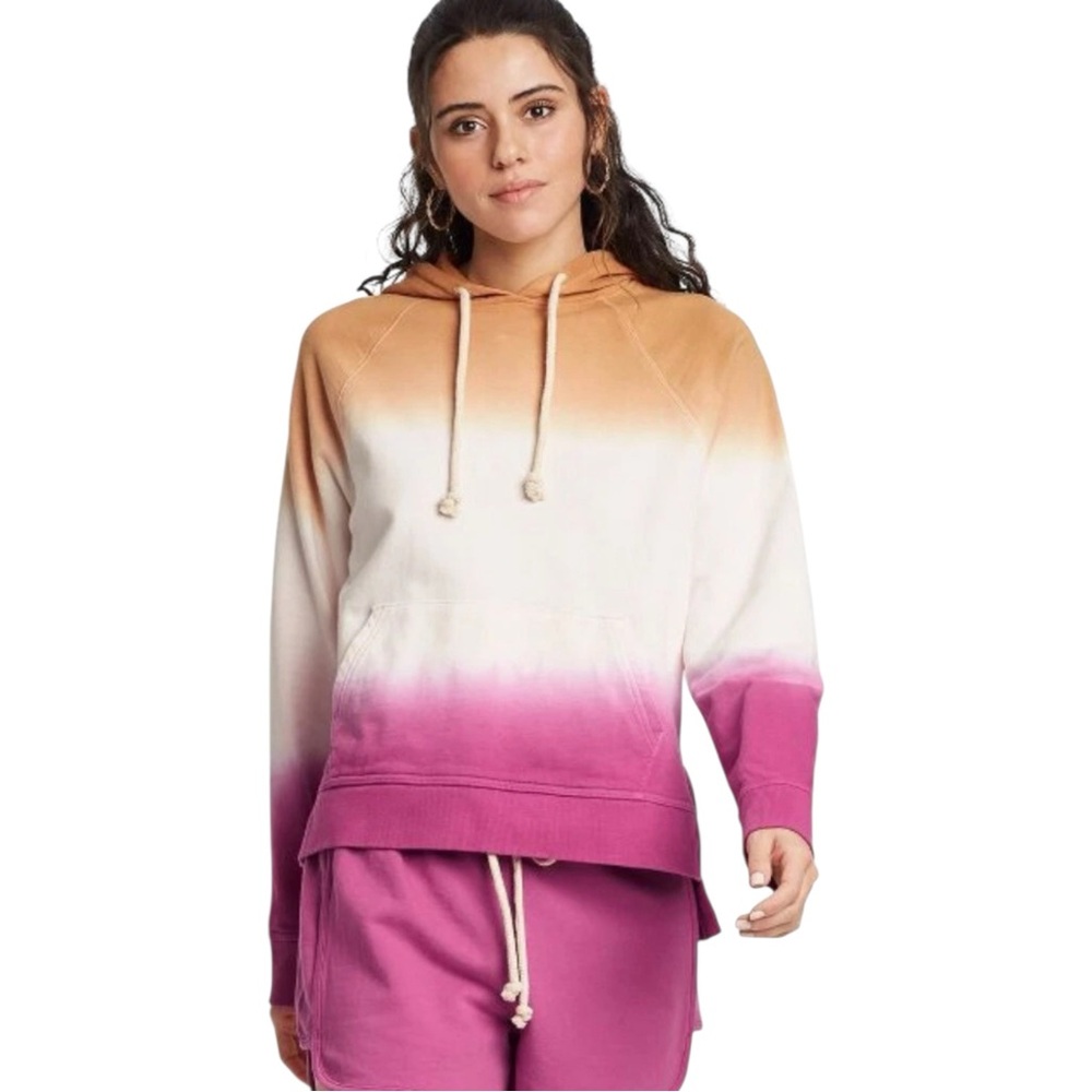 Universal Thread Dip Dye Hoodie Split Hem Kangaroo Pocket Sunset Pink XS